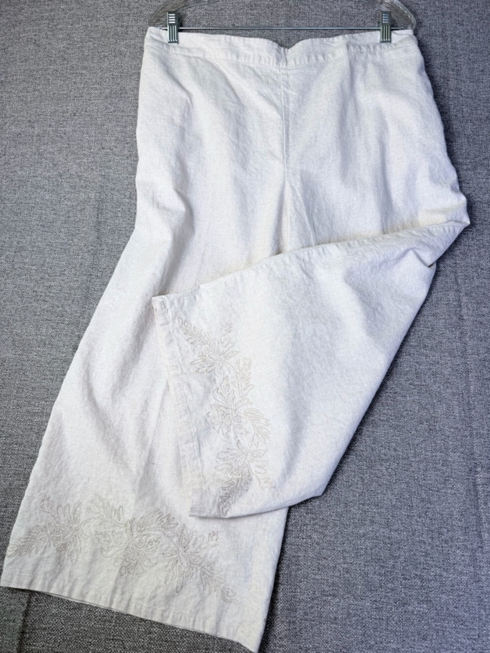 White Stag Light Cream linen Wide-Leg Embroidered Pants - Picture 13 of 14